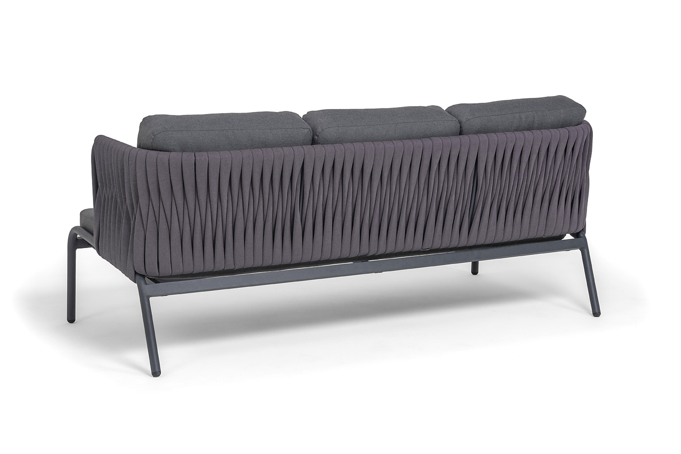 фото "ронда" диван 3-местный плетеный из роупа, каркас алюминий темно-серый (ral7024) муар, роуп серый 40 мм tex, ткань темно-серая 027