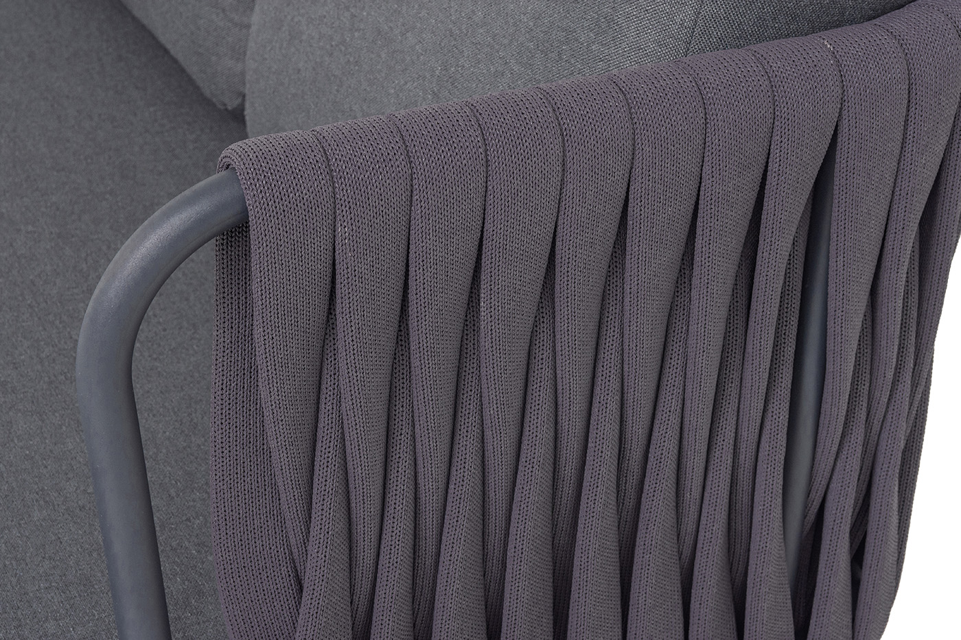 фото "ронда" лаунж-зона 5-местная плетеная из роупа (веревки), каркас алюминиевый темно-серый, роуп серый 40 мм tex