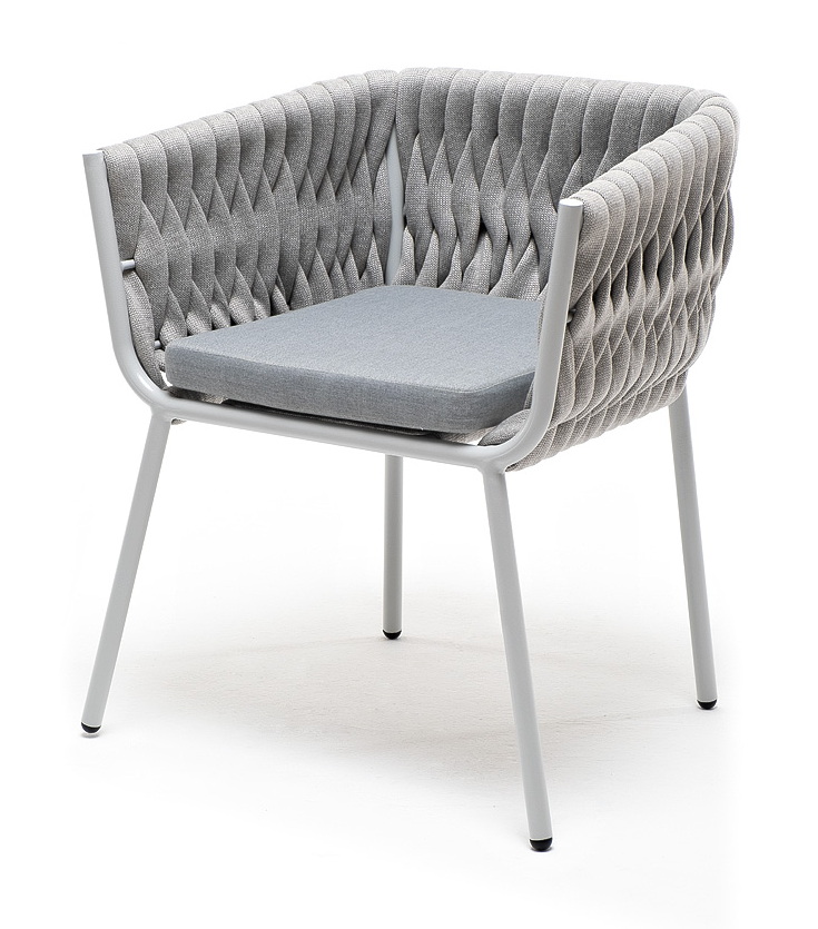 "Монако" стул плетеный из роупа, каркас алюминий светло-серый (RAL7035) муар, роуп светло-серый 40 мм, ткань светло-серая фото "монако" стул плетеный из роупа, каркас алюминий светло-серый (ral7035) муар, роуп светло-серый 40 мм, ткань светло-серая