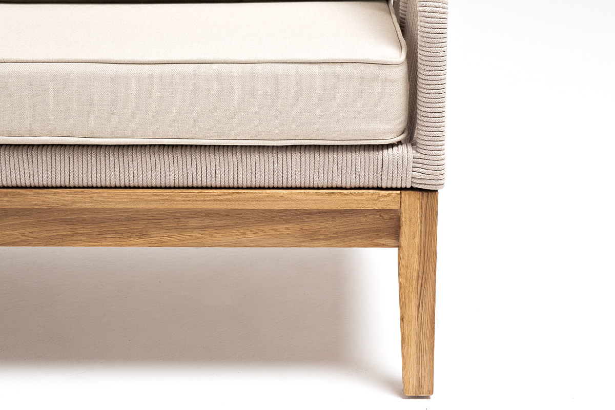 фото "канны" диван 2-местный плетеный из роупа, основание дуб, роуп бежевый круглый, ткань бежевая 15052