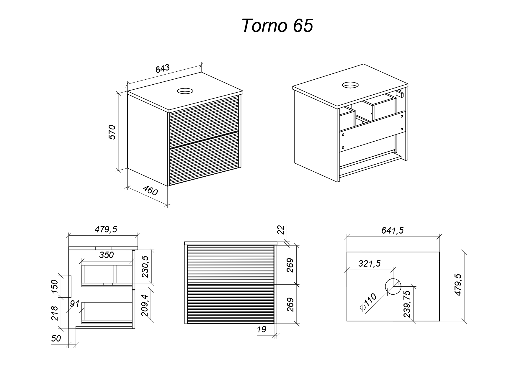 фото тумба с 2 ящ. torno 65 с накладной раковиной, капучино матовый