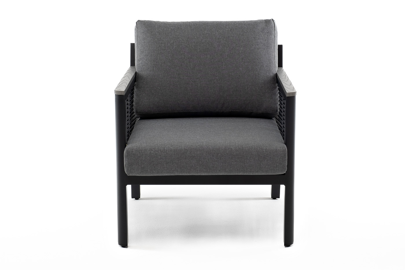 фото "сан ремо" кресло плетеное из роупа садовое, каркас алюминий темно-серый, роуп серый, ткань серая