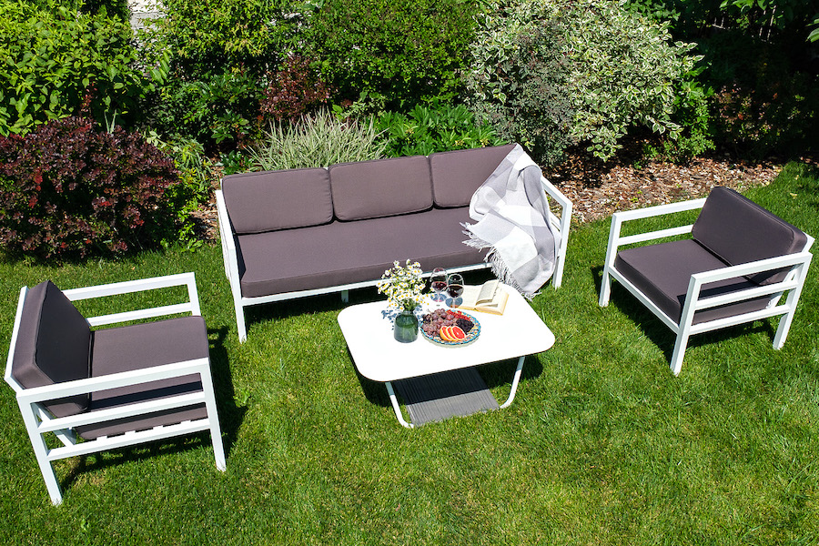 фото "эстелья" лаунж-зона из алюминия со столиком из hpl 5-местная