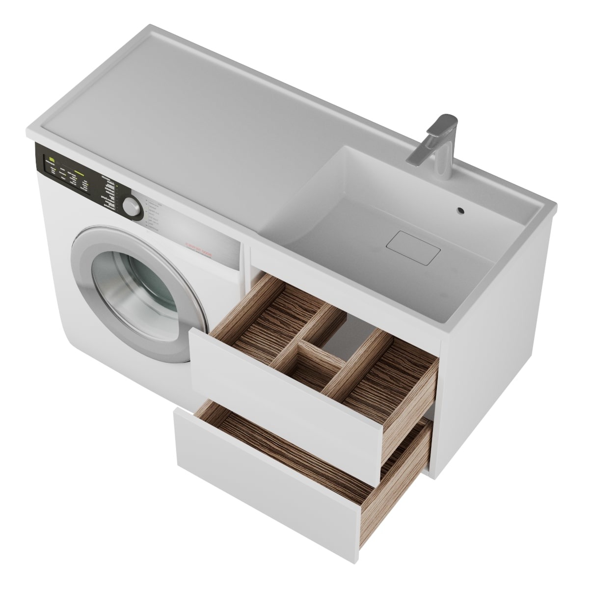 фото тумба с 2-мя ящ. и раковиной под стиральную машину nera 55, белая