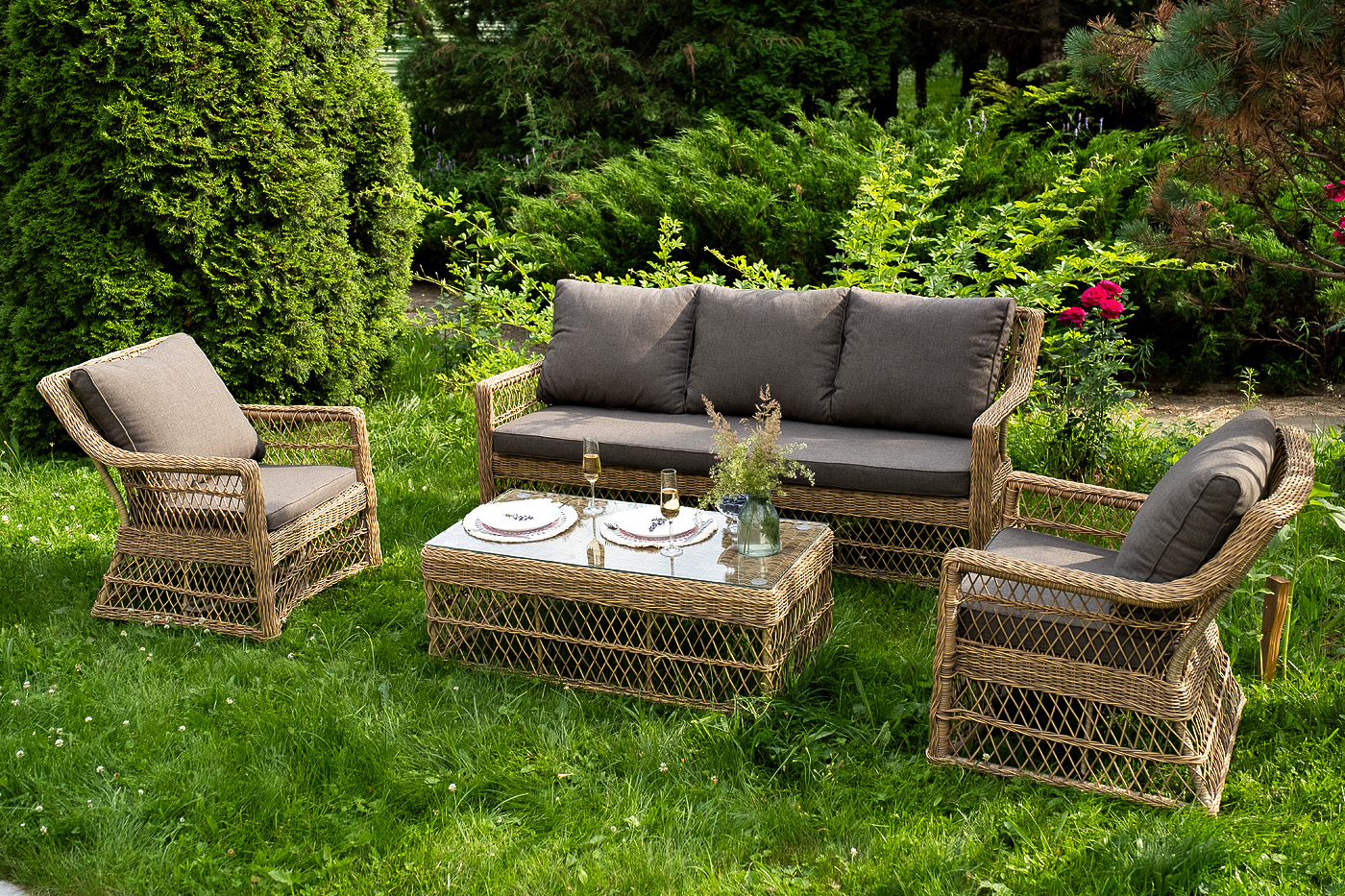 фото "гранд латте" лаунж-зона из искусственного ротанга, цвет соломенный