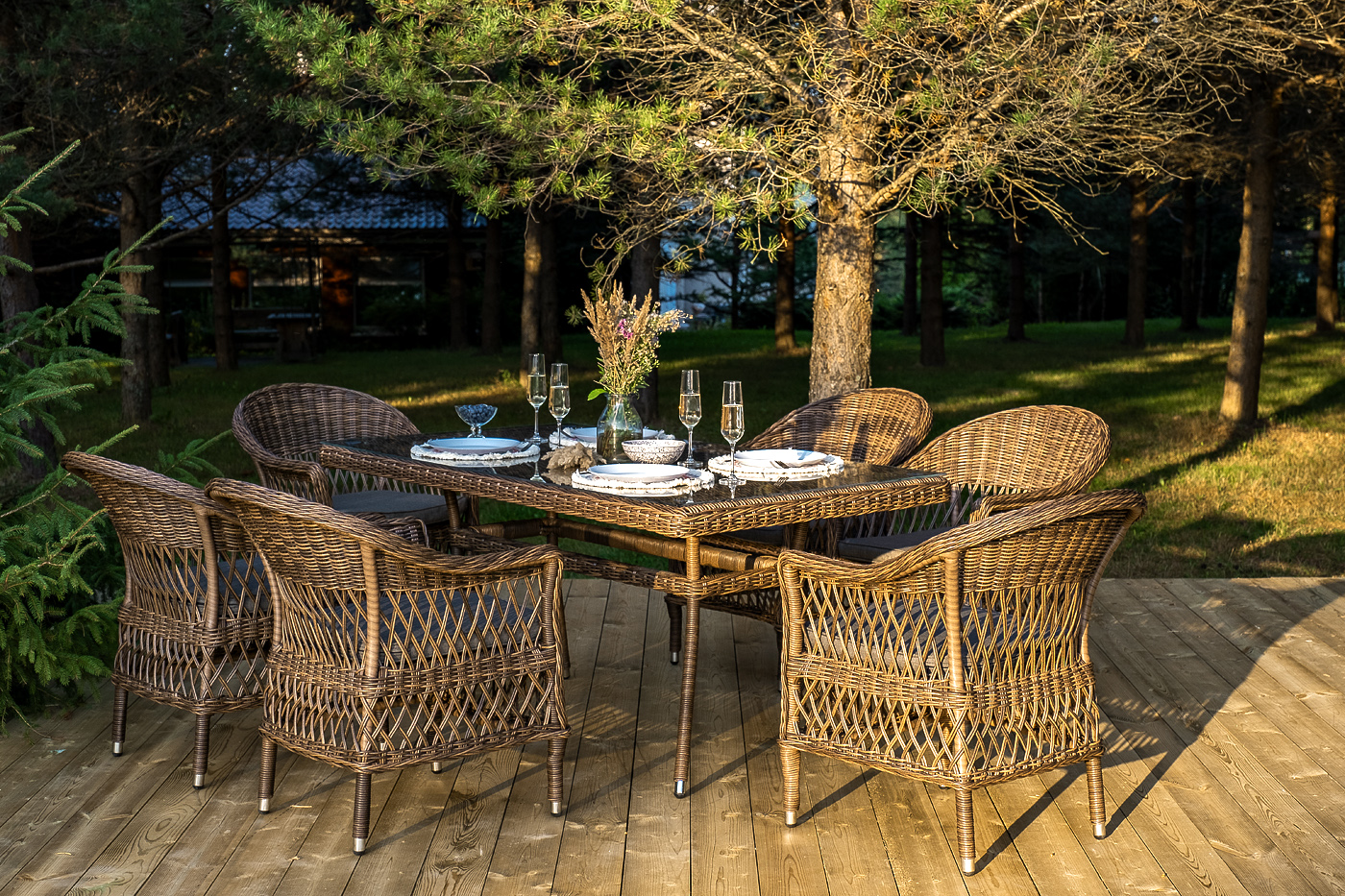 фото "амароне" обеденная группа из искусственного ротанга на 6 персон, цвет коричневый