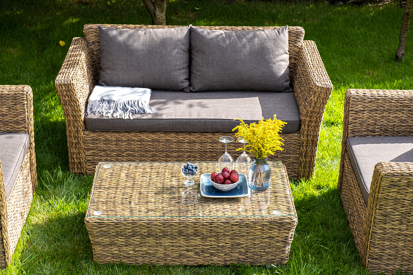 фото "капучино сингл" лаунж-зона из искусственного ротанга (гиацинт), цвет соломенный