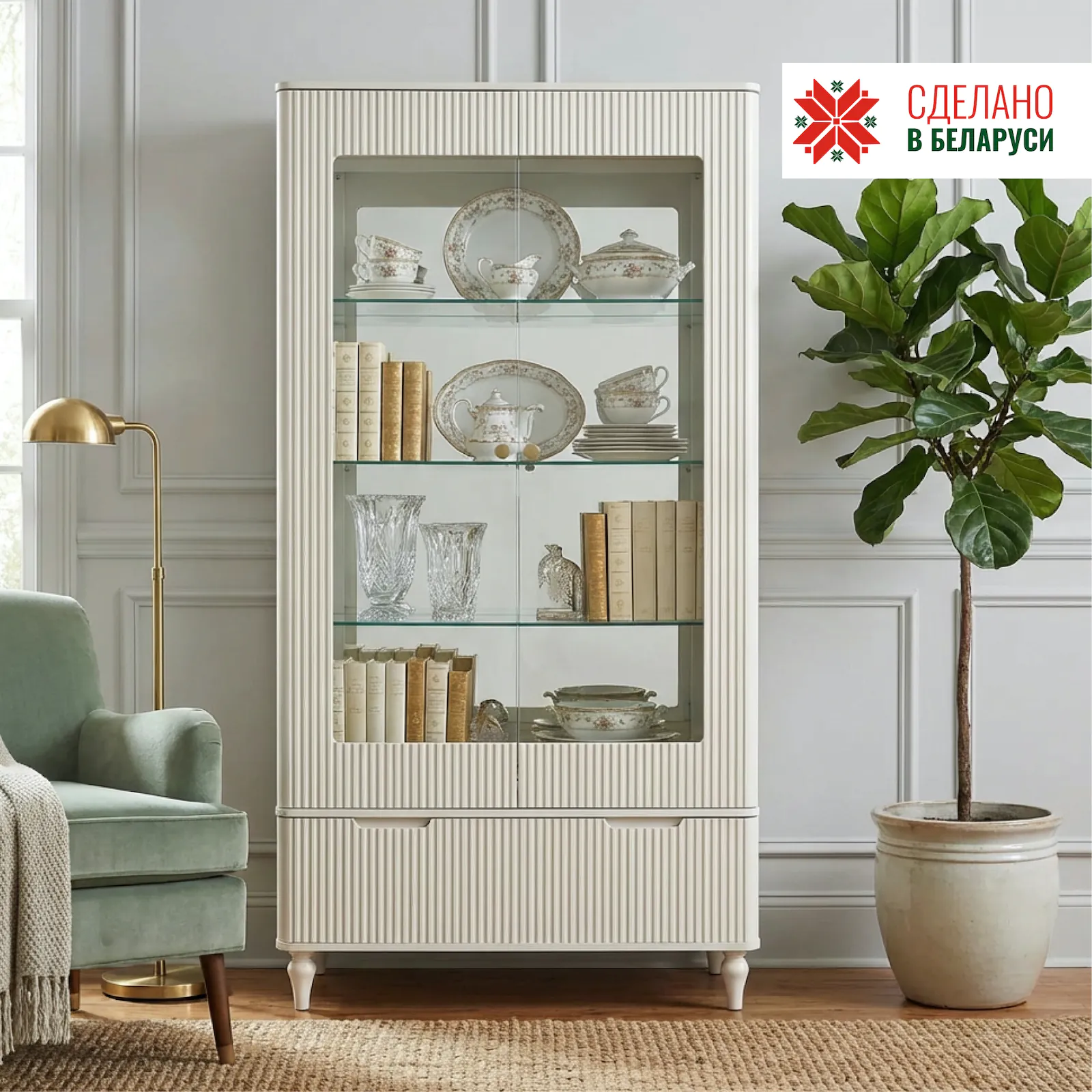 фото шкаф с витриной 2-х дв. модена