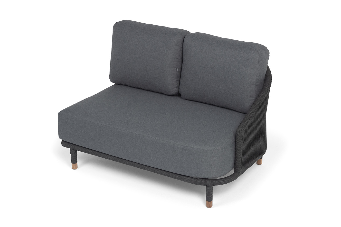 фото "верона" левый модуль плетеный из роупа, каркас алюминий темно-серый (ral7024) муар, роуп темно-серый круглый, ткань темно-серая 027, l131х89