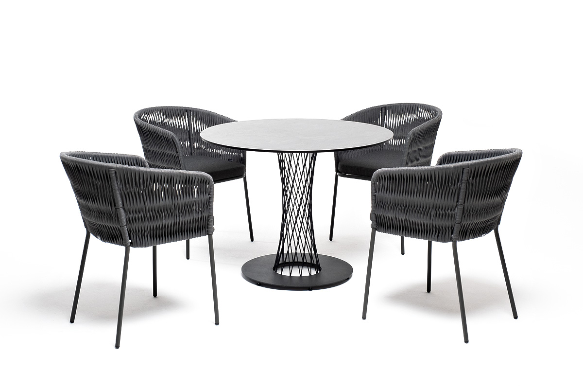 фото "диего" обеденная группа на 4 персоны со стульями "бордо" плетения колос, столешница "серый гранит"