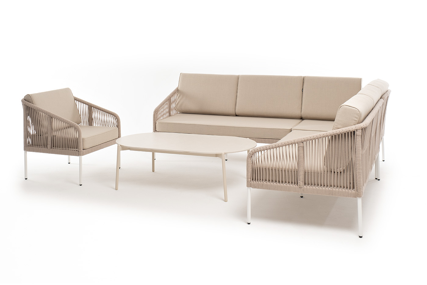 фото "канны" модульная угловая лаунж-зона из роупа (веревки) со столом "диего" (молочный), цвет бежевый