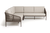 "Канны" диван модульный плетеный из роупа, каркас алюминий темно-серый (RAL7024), роуп темно-серый круглый, ткань темно-серая