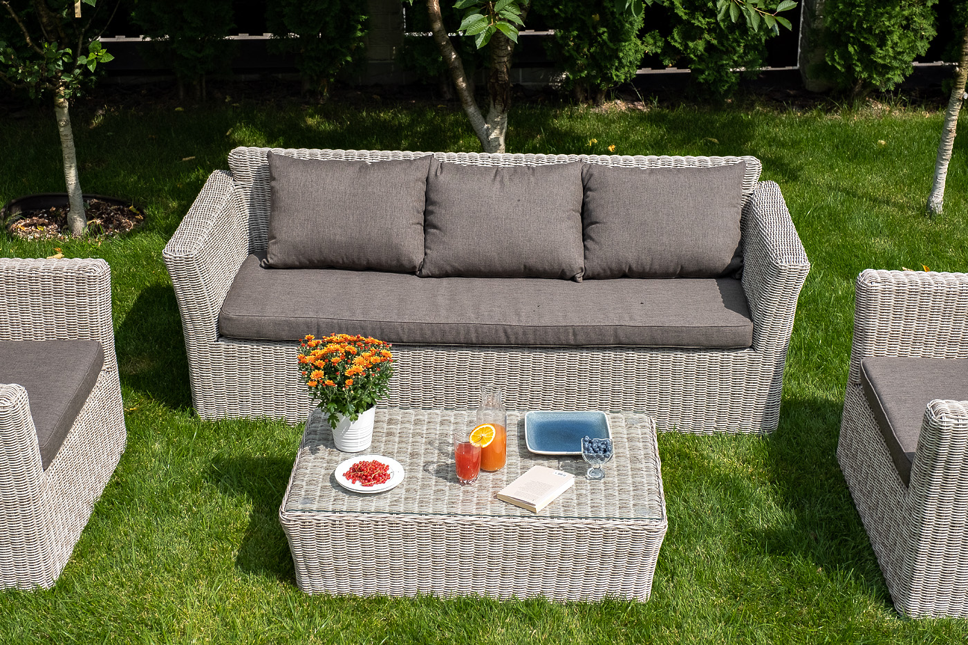 фото "капучино" диван из искусственного ротанга трехместный, цвет бежевый