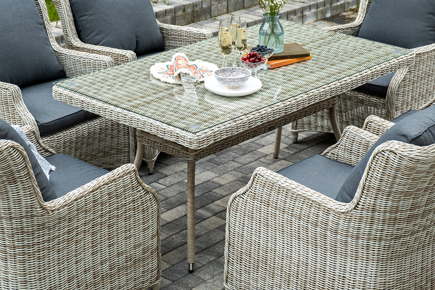 фото "неаполь" обеденная группа плетеная из искусственного ротанга, цвет соломенный