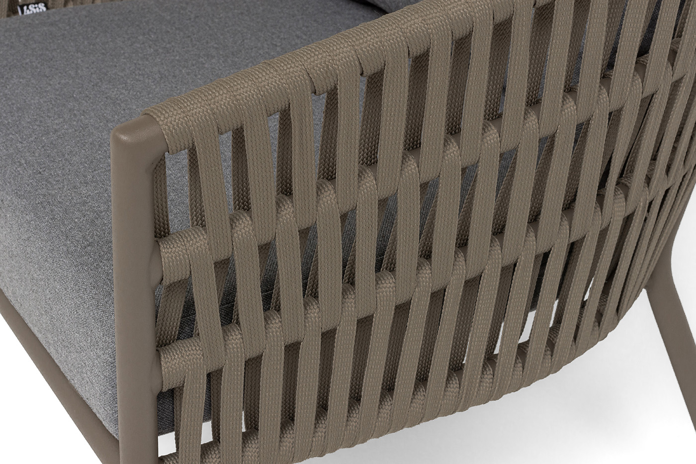 фото "комо" лаунж-зона 4-местная плетеная из роупа (веревки), каркас алюминиевый бежево-серый, роуп серо-коричневый