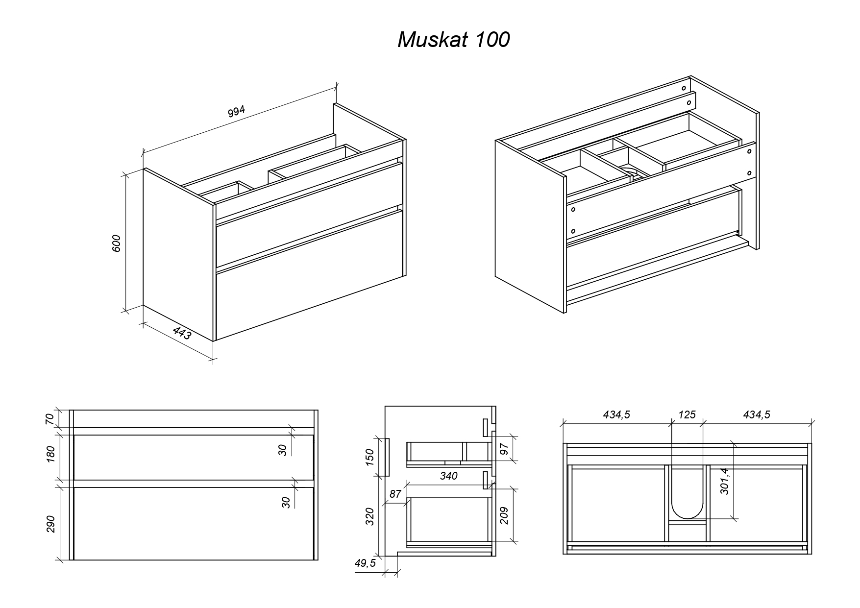 фото тумба с 2-мя ящ. и раковиной под умывальник muskat 100