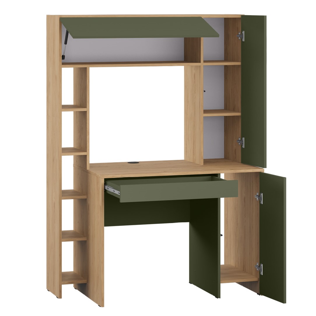 Стол компьютерный 12.71 Комфорт (Гикори Рокфорд Натуральный/Дымчатый Зеленый) фото стол компьютерный 12.71 комфорт (гикори рокфорд натуральный/дымчатый зеленый)