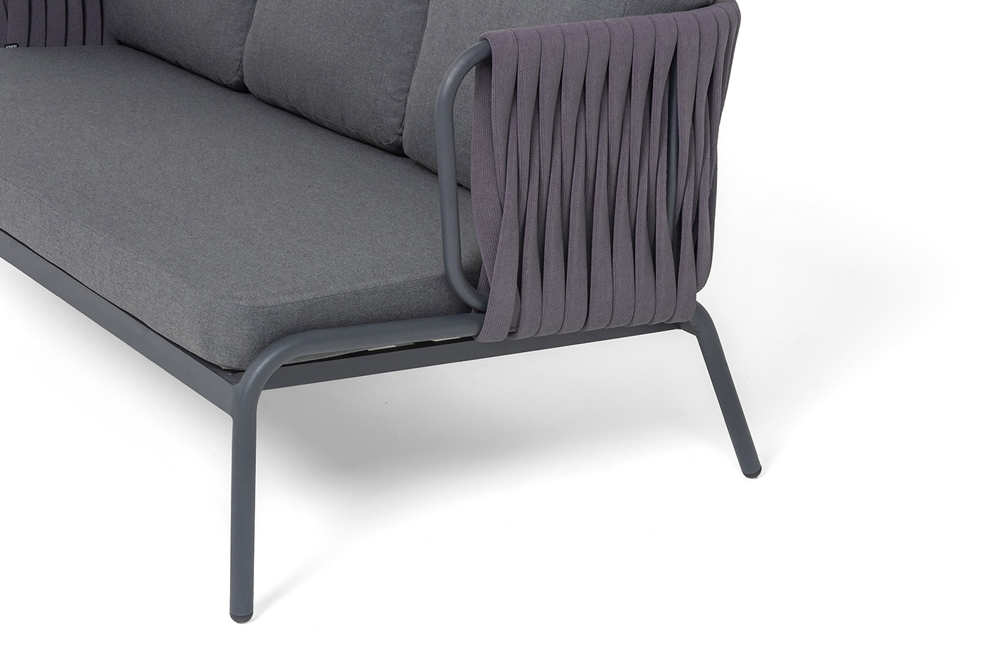 фото "ронда" лаунж-зона 5-местная плетеная из роупа (веревки), каркас алюминиевый темно-серый, роуп серый 40 мм tex