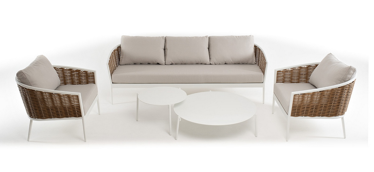 фото "тоскана" лаунж-зона из искусственного ротанга, цвет соломенный