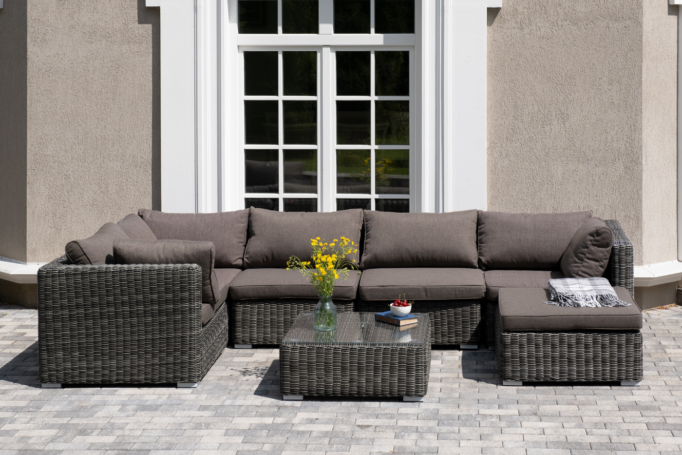 фото "лунго" трансформирующаяся лаунж-зона из искусственного ротанга, цвет графит