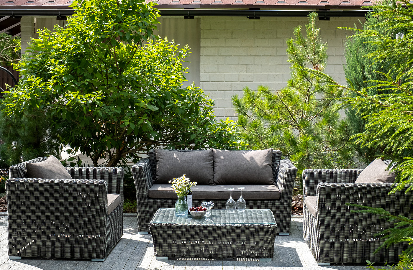 фото "капучино сингл" лаунж-зона из искусственного ротанга, цвет графит