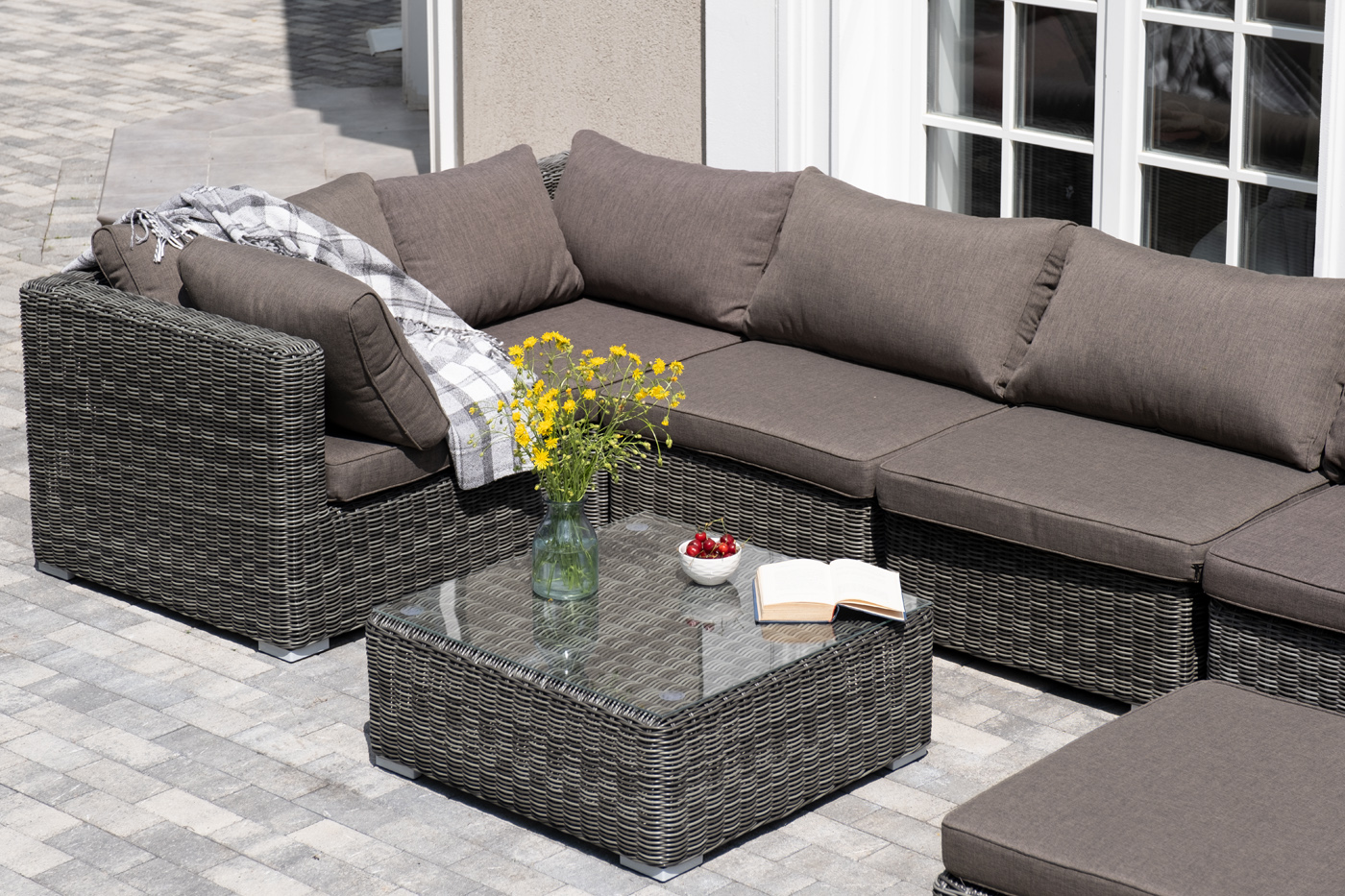 фото "лунго" трансформирующаяся лаунж-зона из искусственного ротанга, цвет графит