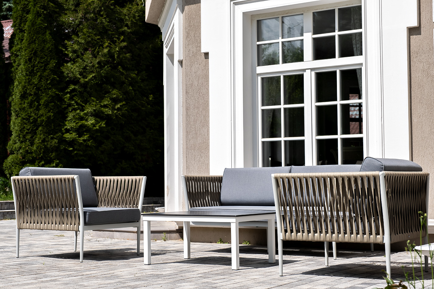 фото "касабланка" лаунж-зона плетеная из роупа 4-местная, цвет серый