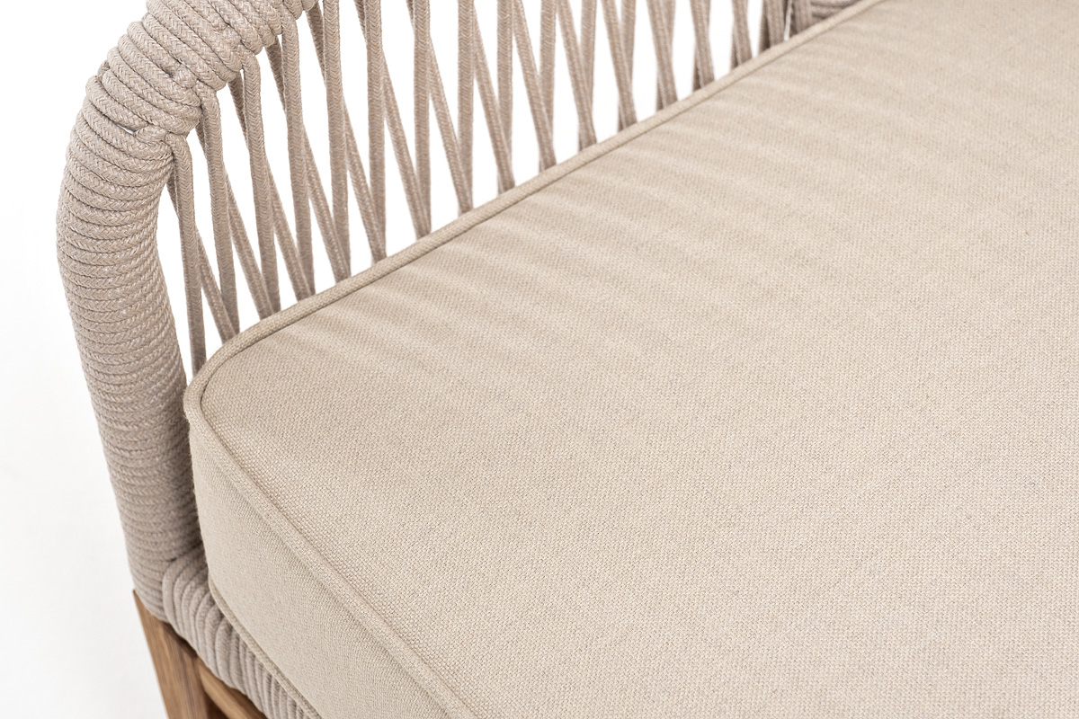 фото "канны" диван 2-местный плетеный из роупа, основание дуб, роуп бежевый круглый, ткань бежевая 15052