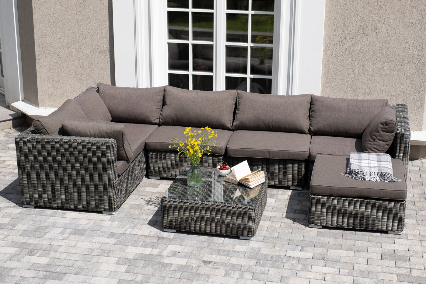 фото "лунго" трансформирующаяся лаунж-зона из искусственного ротанга, цвет графит