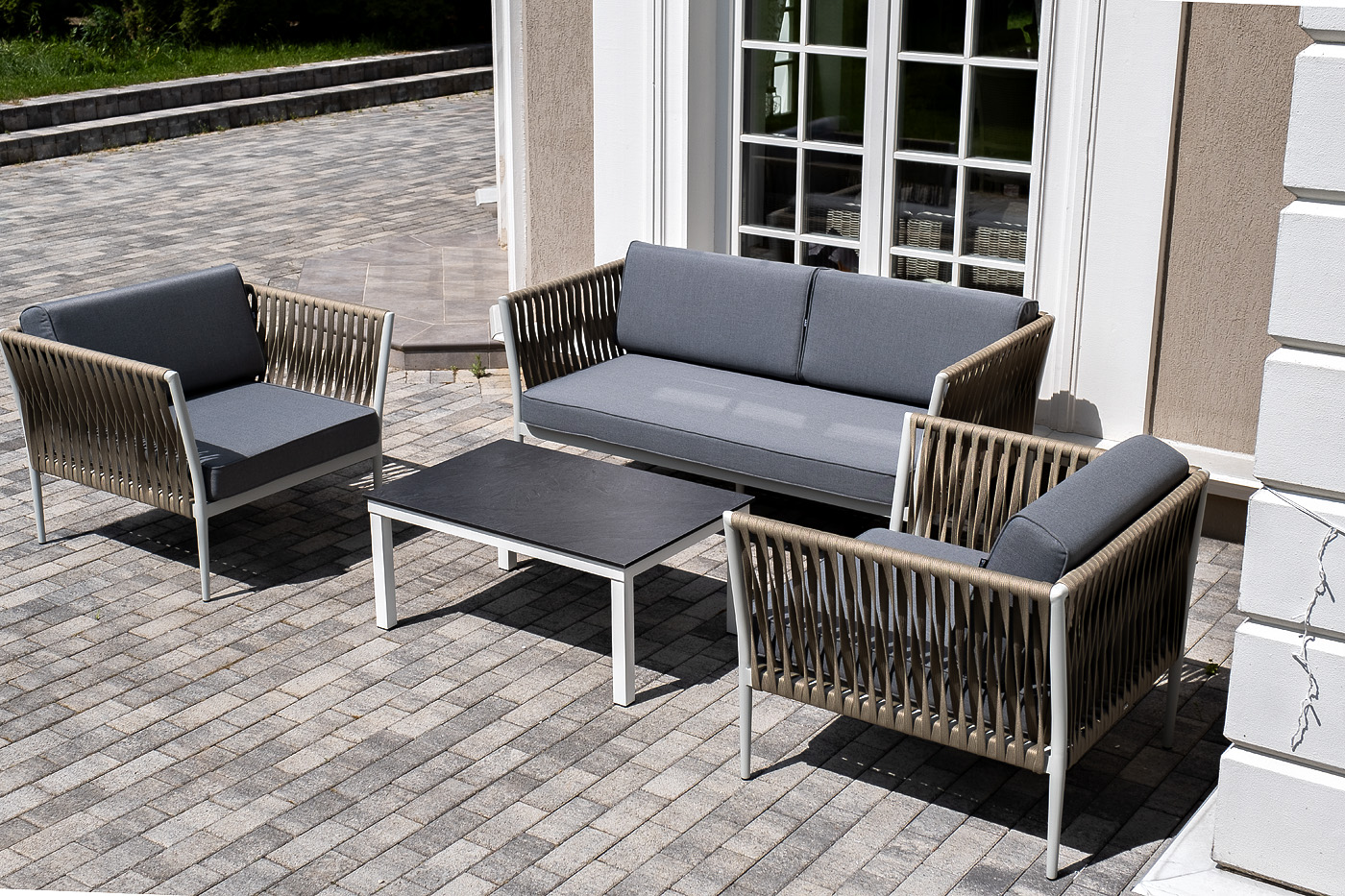 фото "касабланка" лаунж-зона плетеная из роупа 4-местная, цвет серый