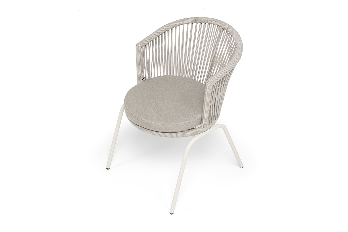 фото "люксембург" стул плетеный из роупа, каркас из стали (ral1013) муар, роуп бежевый круглый, ткань бежевая 15052