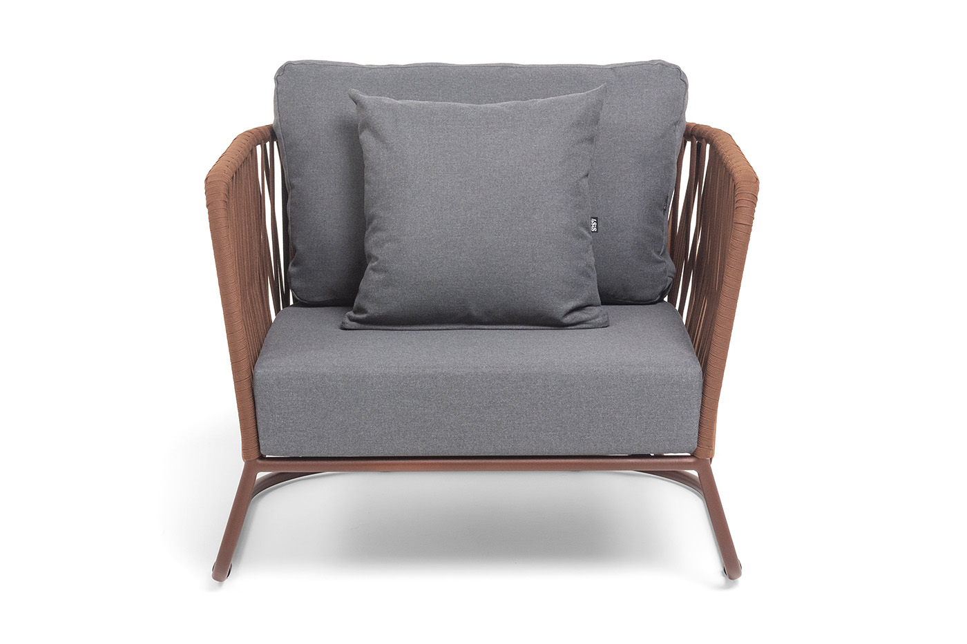 фото "багамы" кресло плетеное из роупа, каркас алюминий коричневый (ral8016) муар, роуп bz23-ed31, ткань темно-серая 027