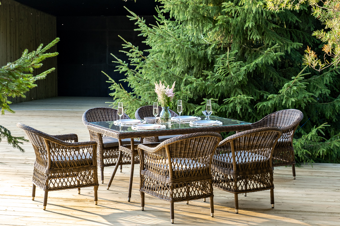 фото "амароне" обеденная группа из искусственного ротанга на 6 персон, цвет коричневый