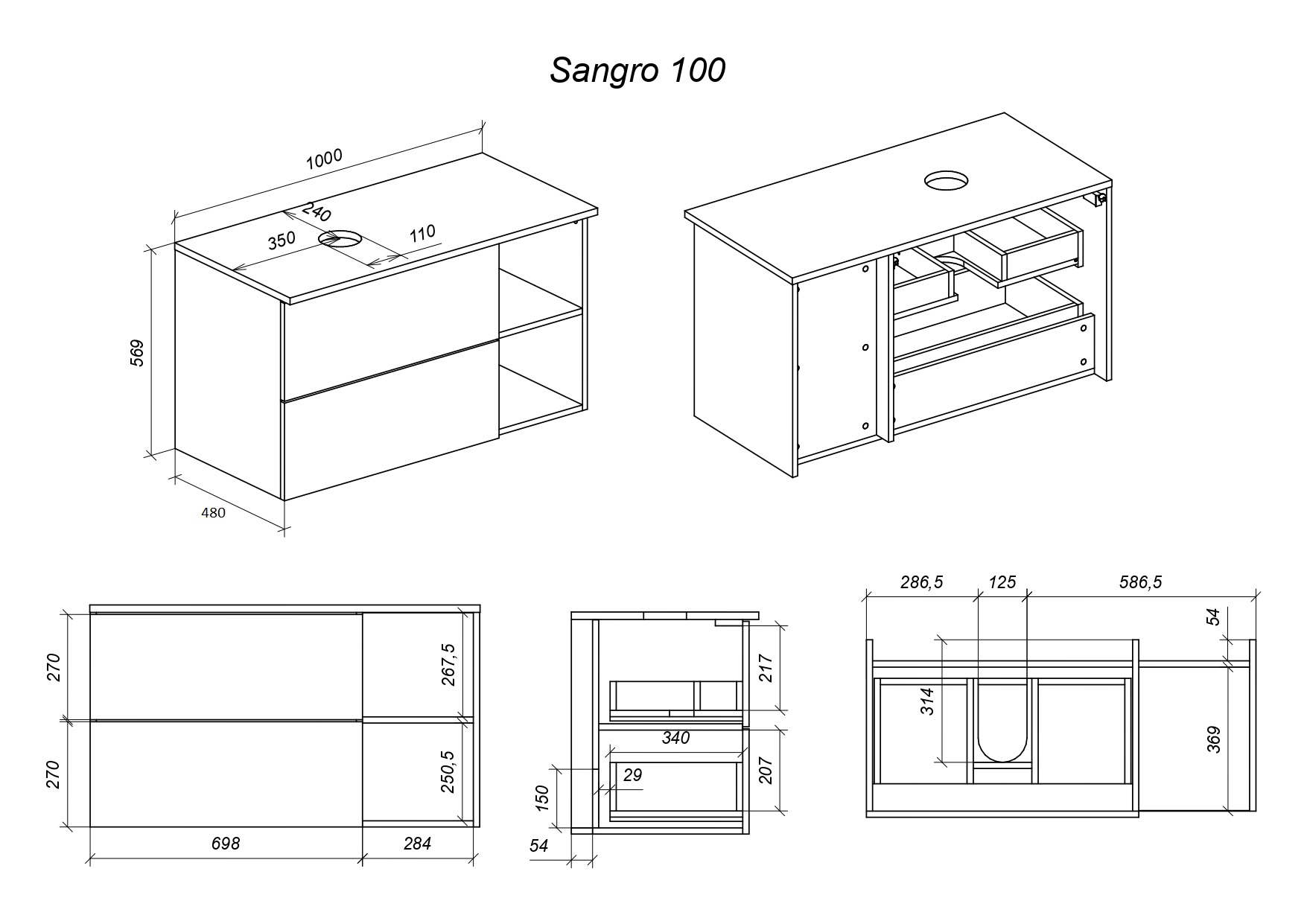фото тумба sangro 100 с раковиной, индиго