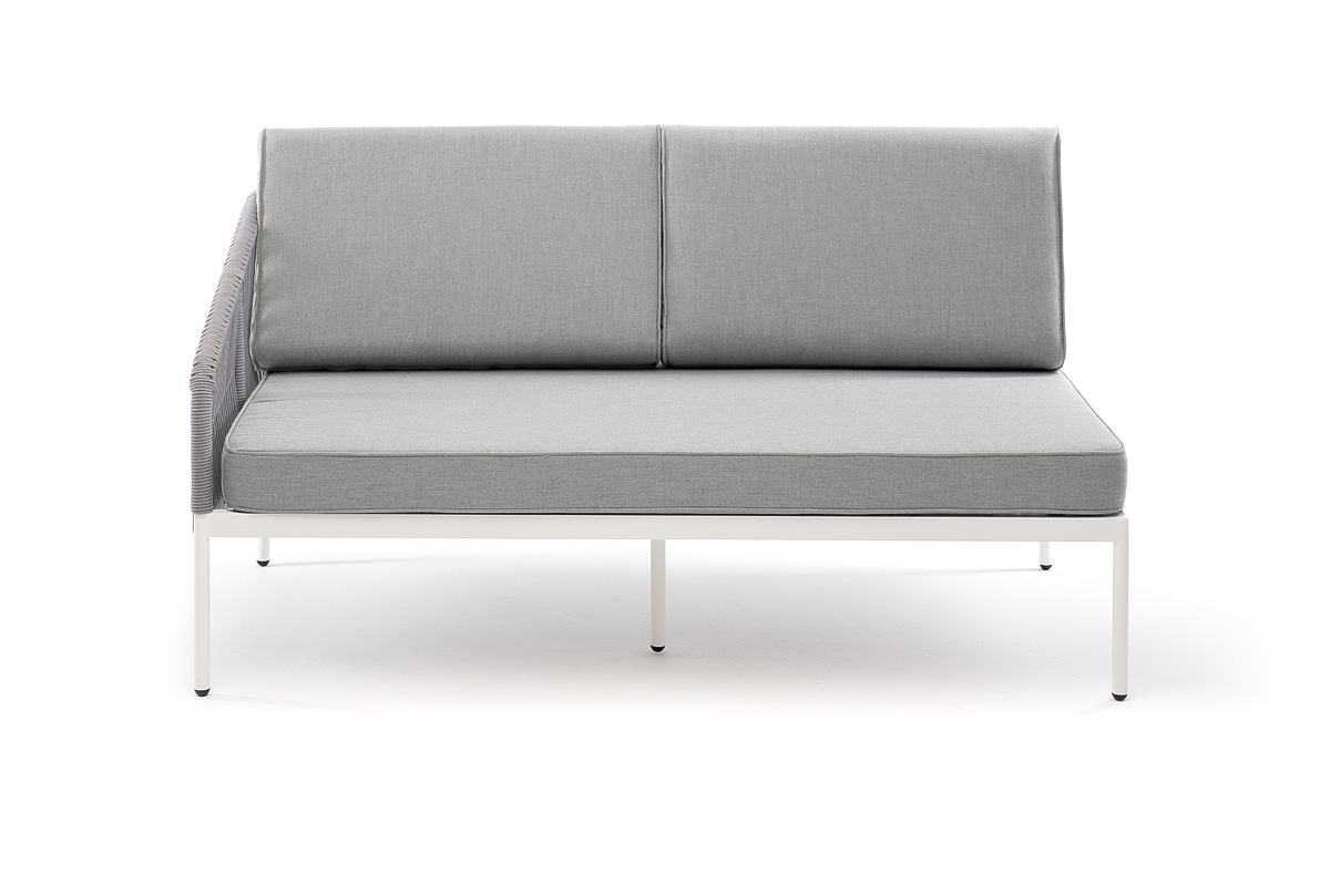 фото "канны" правый модуль плетеный из роупа, каркас алюминий светло-серый (ral7035) шагрень, роуп серый круглый, ткань серая 017