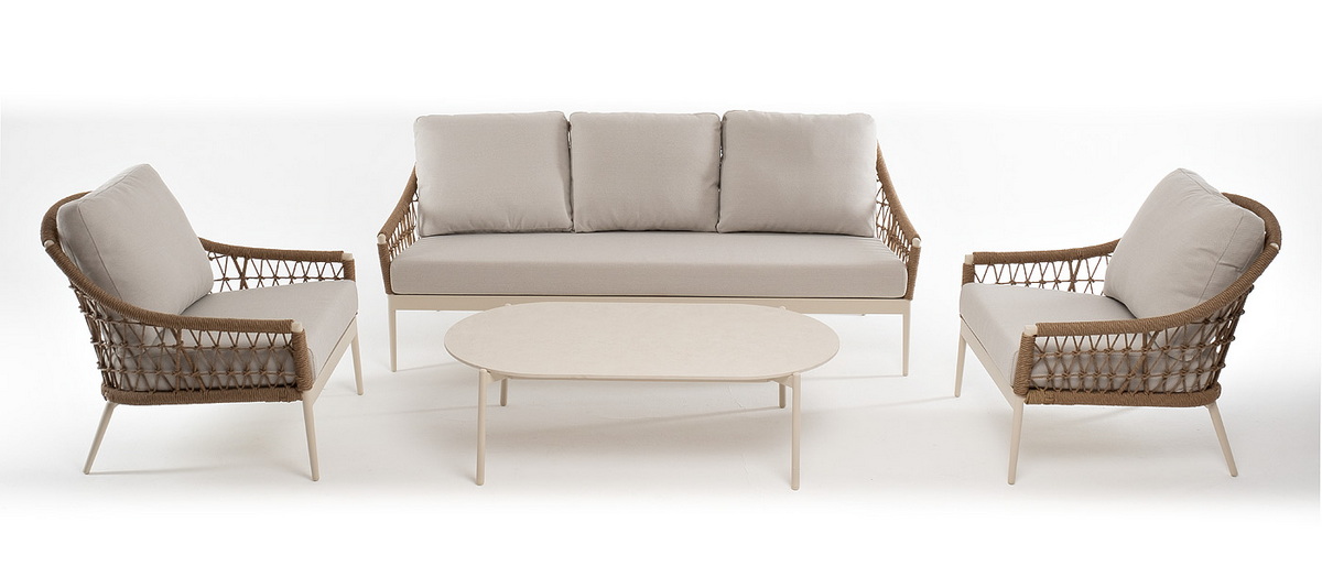 фото "венеция" лаунж-зона из искусственного ротанга, цвет соломенный