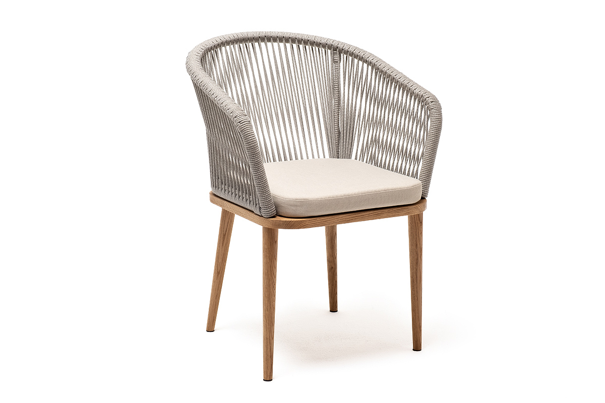 фото "марсель" стул плетеный из роупа, основание дуб, роуп серый меланж круглый, ткань бежевая 052