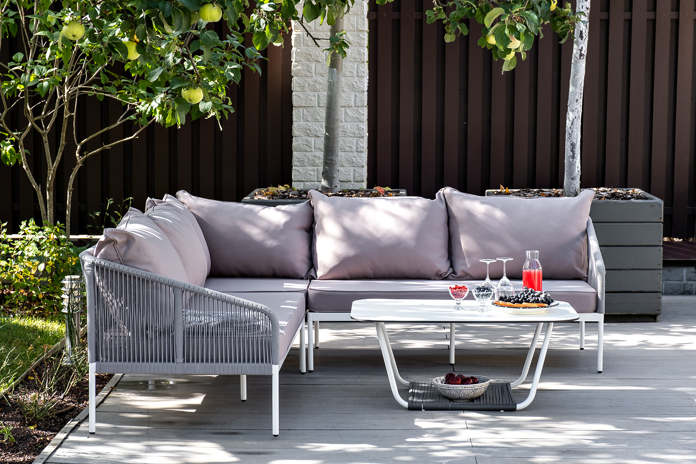 фото "канны" модульная угловая лаунж-зона из роупа (веревки), цвет светло-серый