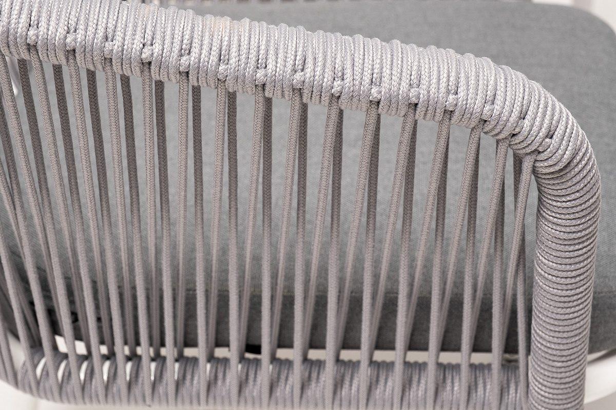 фото "малага" обеденная группа на 6 персон со стульями "марсель", каркас белый, роуп светло-серый