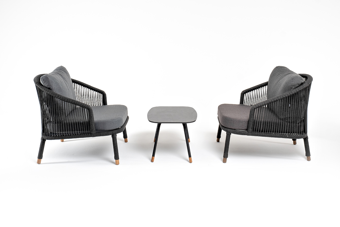 фото "верона" лаунж-зона 5-местная плетеная из роупа (веревки), каркас алюминиевый темно-серый, роуп темно-серый