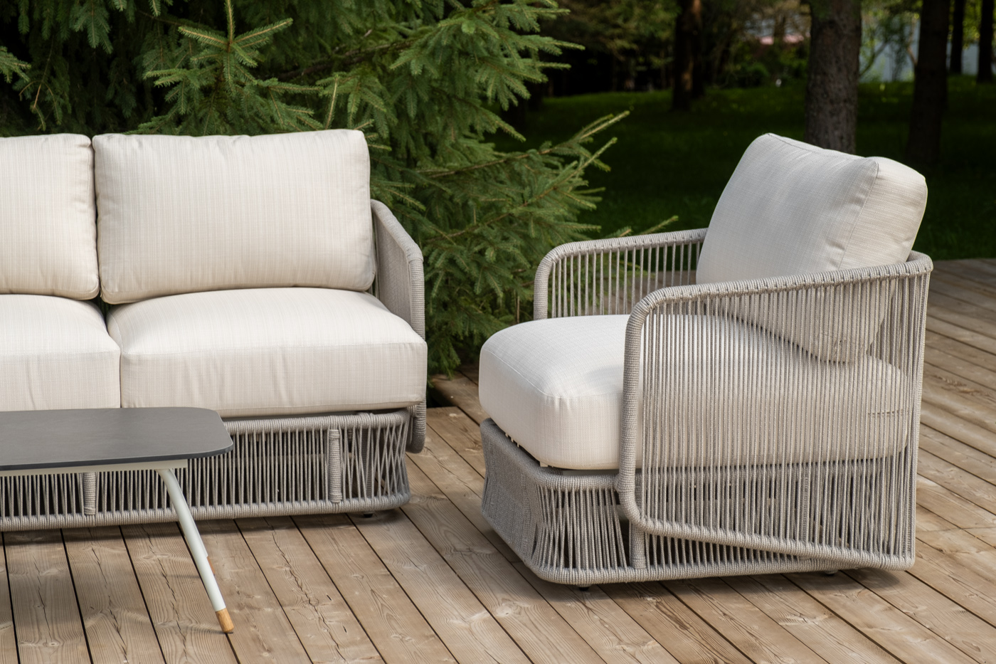 фото "альбано" лаунж-зона 5-местная плетеная из роупа (веревки), каркас алюминиевый светло-серый, роуп серый меланж