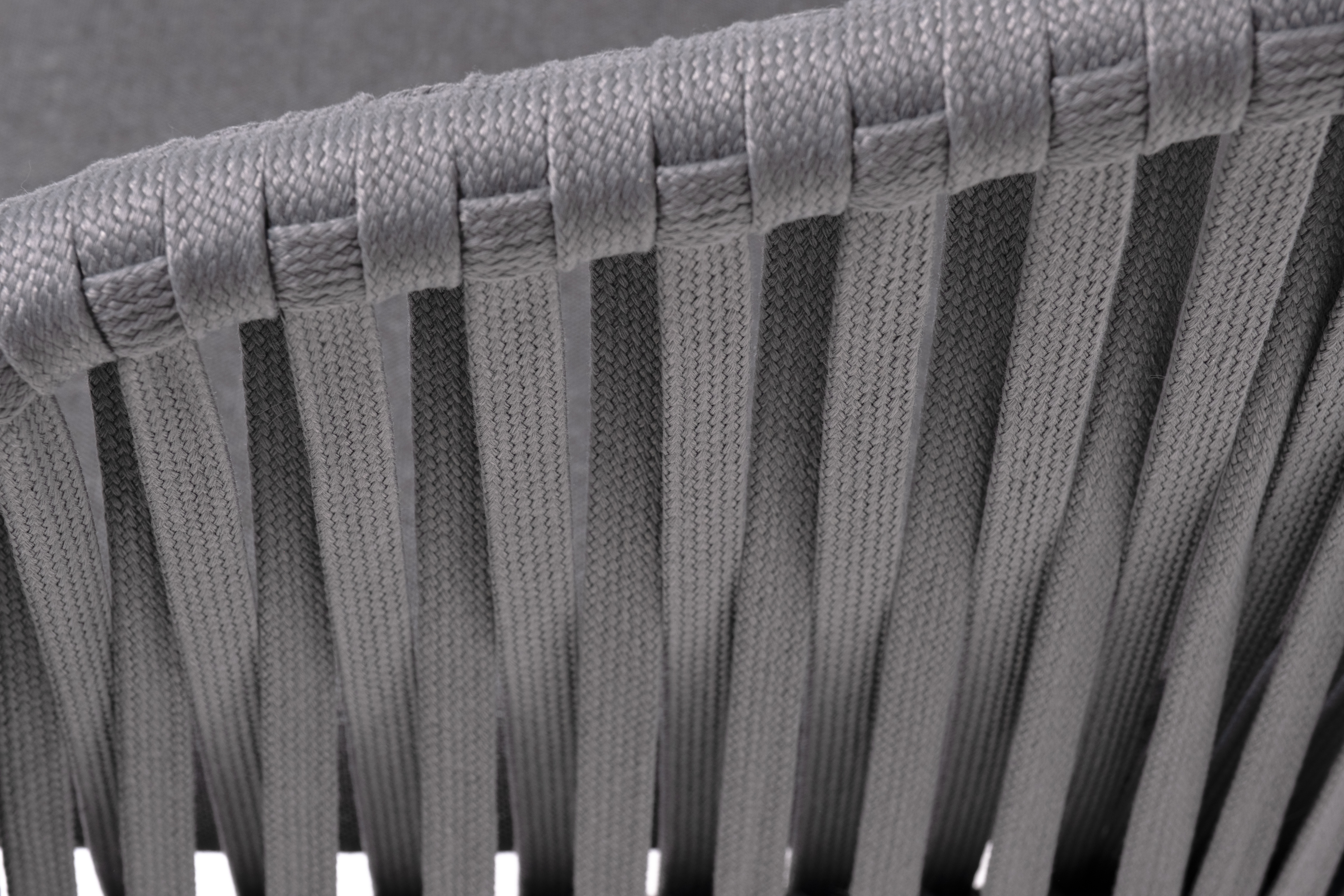 фото "бордо" стул плетеный из роупа, каркас алюминий темно-серый (ral7024) муар, роуп серый 15мм, ткань темно-серая 027