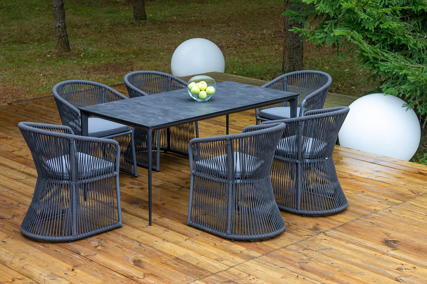 фото "романо" обеденная группа на 6 персон, каркас темно-серый, роуп темно-серый