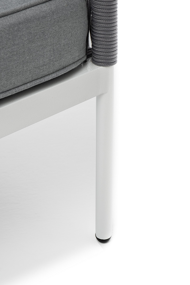 фото "канны" левый модуль плетеный из роупа, каркас алюминий белый муар, роуп светло-серый круглый, ткань светло-серая