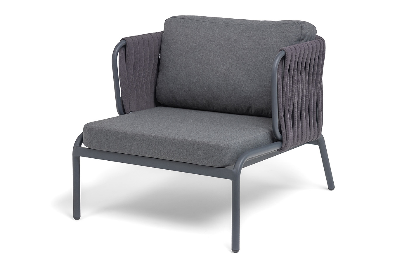 фото "ронда" лаунж-зона 5-местная плетеная из роупа (веревки), каркас алюминиевый темно-серый, роуп серый 40 мм tex