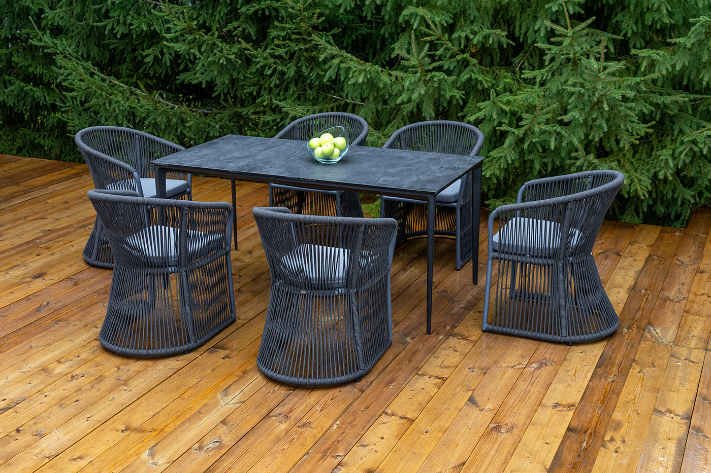 фото "романо" обеденная группа на 6 персон, каркас темно-серый, роуп темно-серый