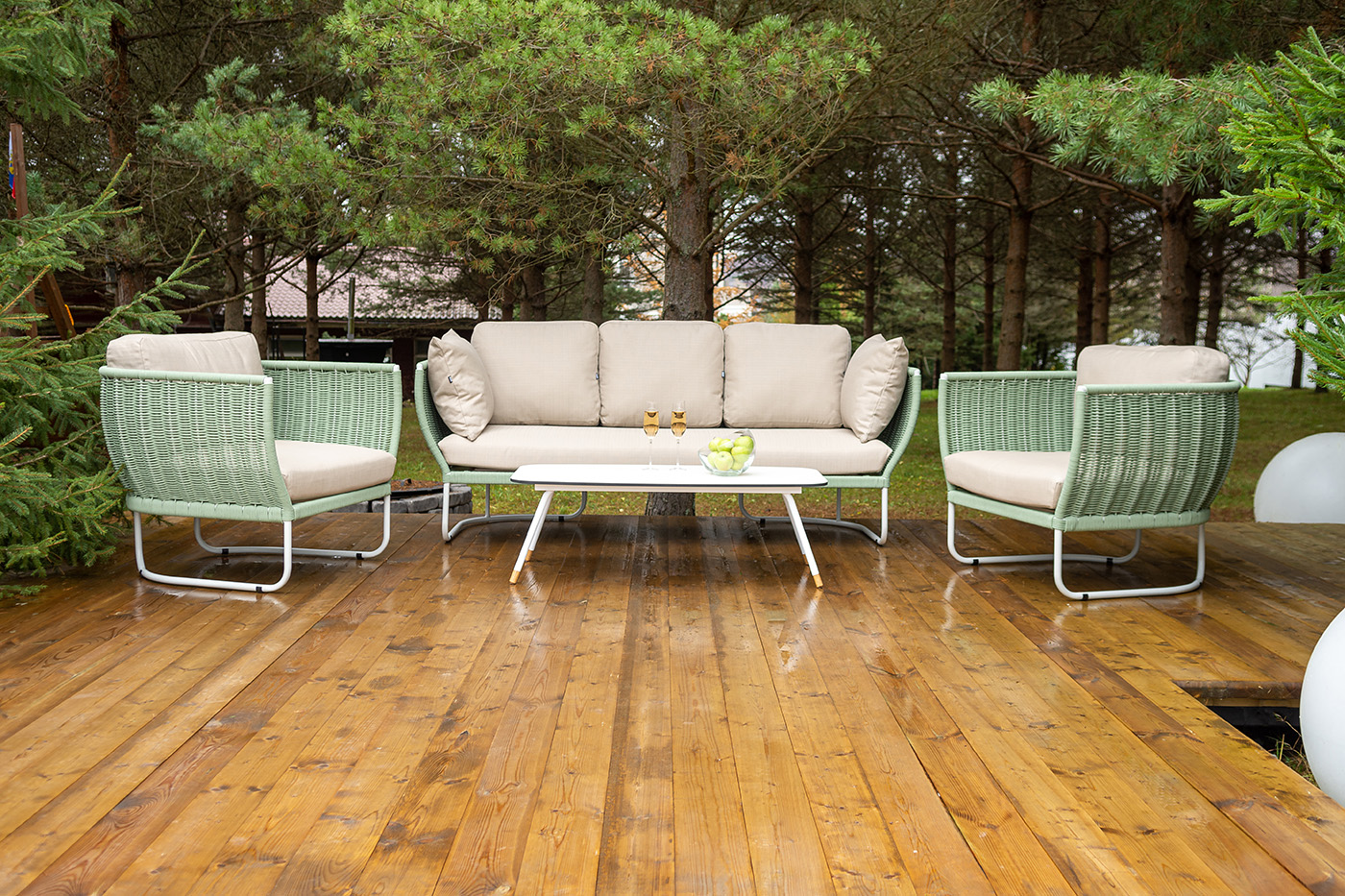 фото "фиджи" лаунж-зона 5-местная плетеная из роупа (веревки), каркас алюминиевый светло-серый, роуп зеленый (4204)