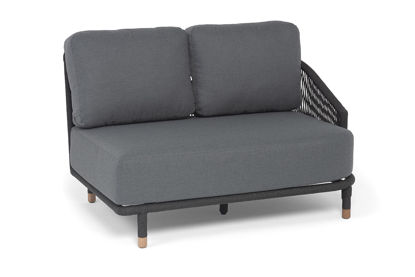 фото "верона" левый модуль плетеный из роупа, каркас алюминий темно-серый (ral7024) муар, роуп темно-серый круглый, ткань темно-серая 027, l131х89