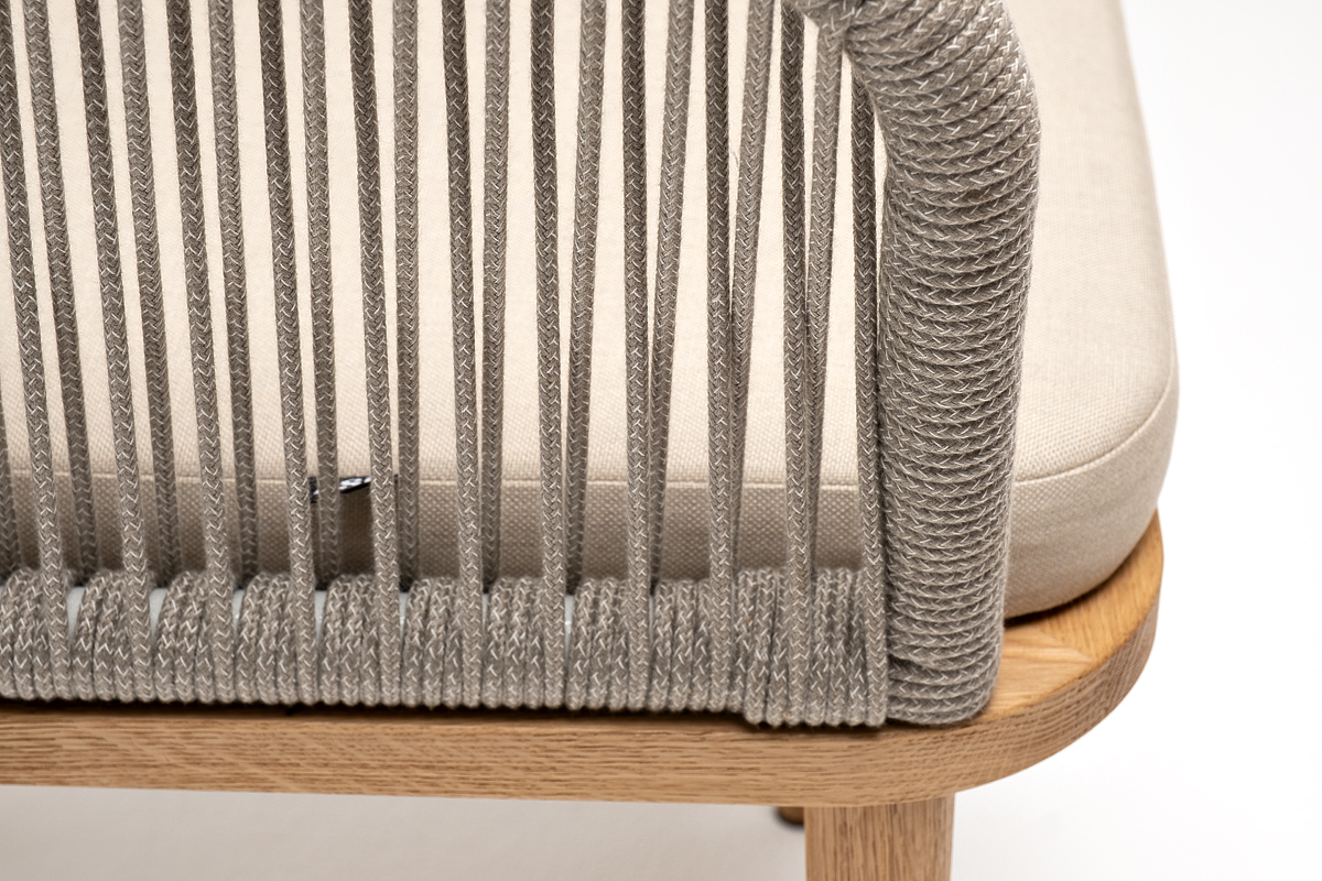 фото "марсель" стул плетеный из роупа, основание дуб, роуп серый меланж круглый, ткань бежевая 15052