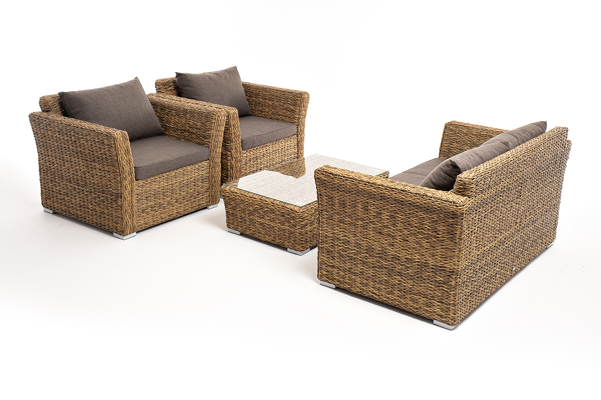 фото "капучино сингл" лаунж-зона из искусственного ротанга (гиацинт), цвет соломенный